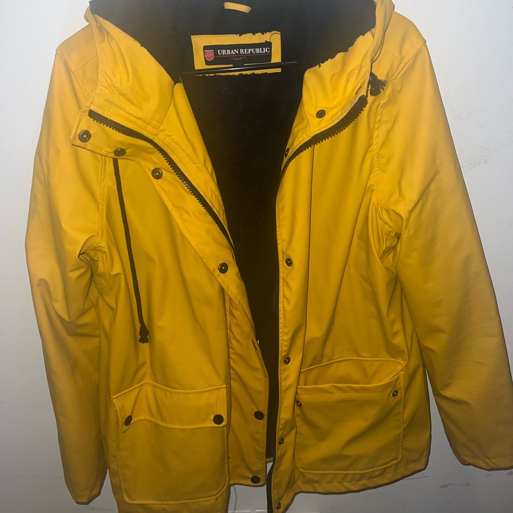Classic Yellow Raincoat with Fleece Lining: Lightly Worn